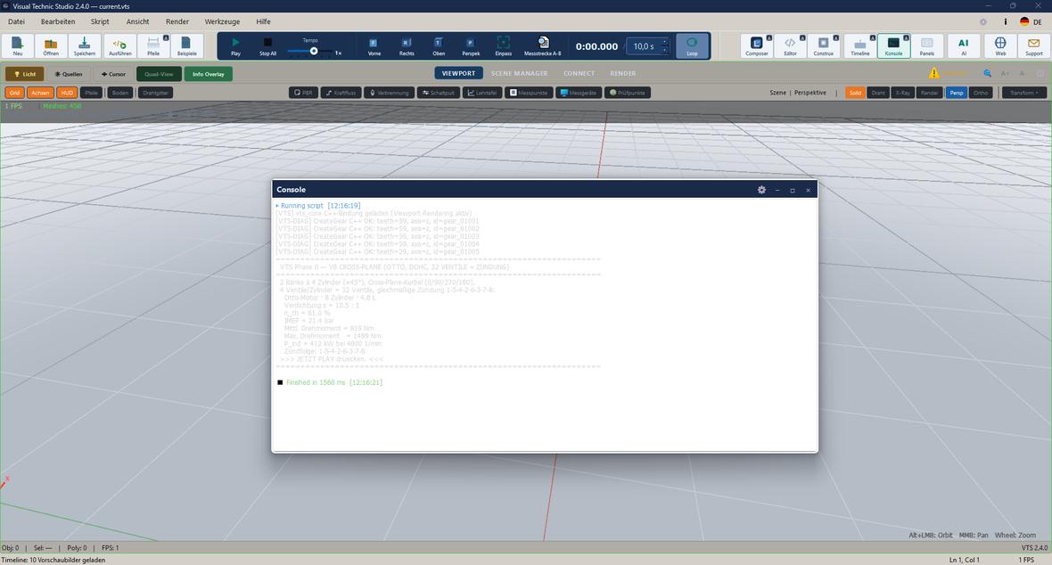 VTS Studio Konsole mit berechneten Kennzahlen
