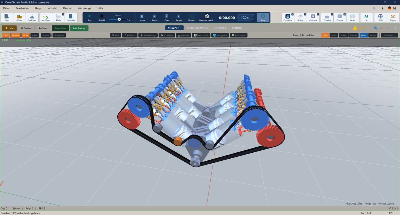 Im VTS Studio gerenderter V8-Cross-Plane-Motor